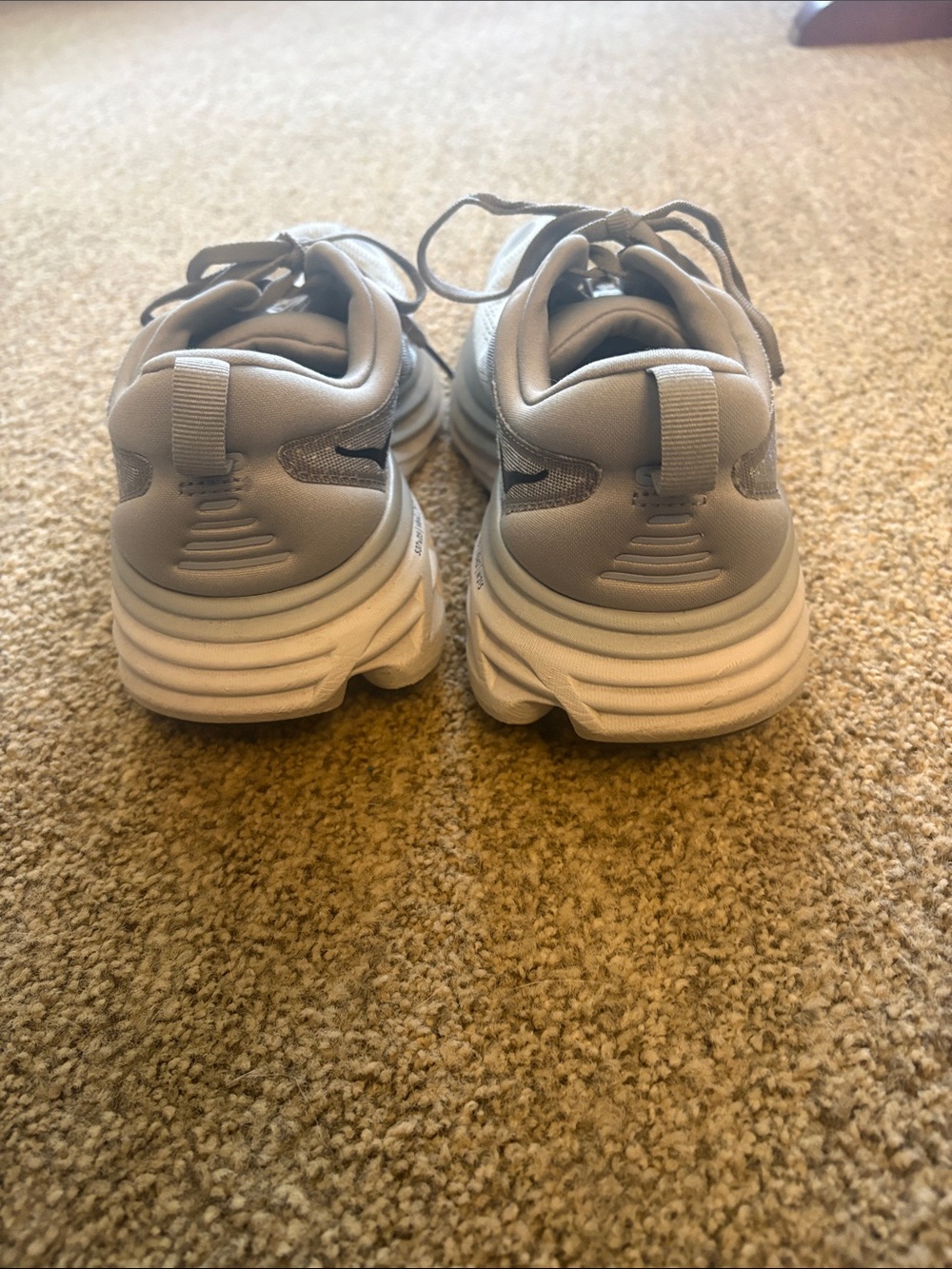 Mens Hoka Bondi 8 White and Gray Cushioned Running Sneakers - Picture 5 of 8